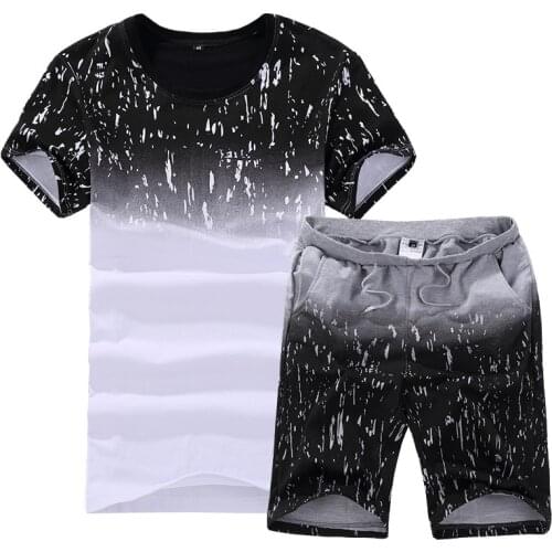 Summer Mens Print Tracksuit Casual Short Sets Men Cotton Sports Suit T-Shirt+Shorts 2 Piece Sets Brand Sportswear 2021 Outfits