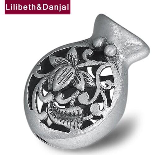 Hollow Lotus Fish Beads Accessories Necklace Pendant Real 925 Sterling Silver Diy Handmade Creativity Jewelry Women Men 2021 P17
