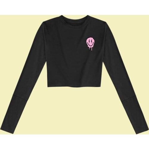 Cute Funny Cartoon Shirts Female Pullover Cotton T Shirt Summer Harajuku Aesthetic Tees Simple Girls Clothes Long Sleeve Tops