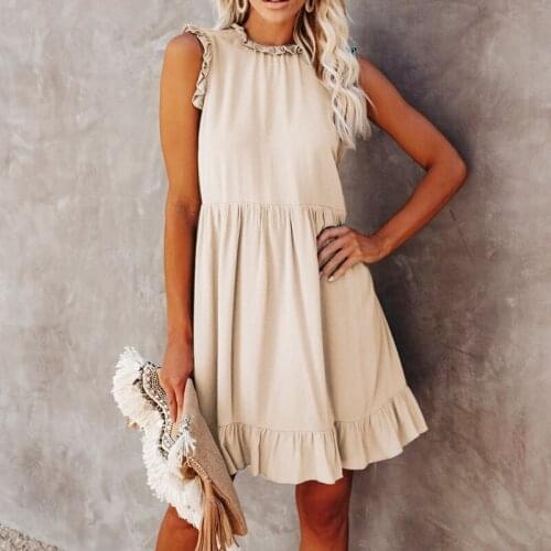 Uclio Womens Fashion New Style Dress Ruffled Waist Khaki