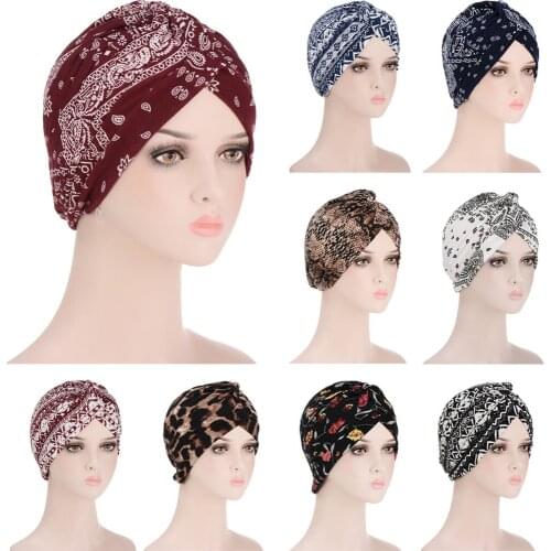 Muslim Women Leopard Print Hijab Inner Cap Chemo Cancer Hat Indian Turban Bonnet Hair Loss Cover Beanie Headwear Head Wrap Scarf