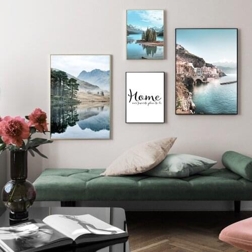 Coastal Sunrise Nature Scenery Wall Poster Nordic Canvas Art Print Sky Sea Sunset Painting Landscape Scandinavian Decor Picture