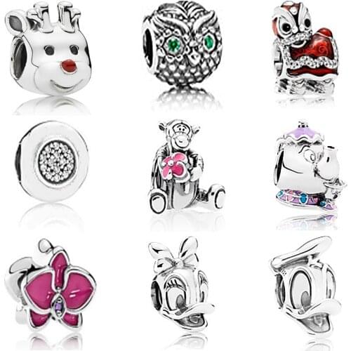 NEW 100% 925 sterling silver teddy bear animal beads cz charm european Fit Bracelet DIY bracelet factory Wholesale