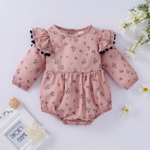 Baby Girls Clothes Spring Infant Romper Girl Long Flying Sleeve Newborn Clothes Floral Printed Pattern Toddler Pink Clothes