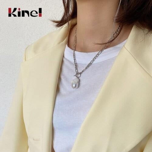 Kinel 925 Sterling Silver Baroque Pearl Pendants Necklace Europe America Design Wild Elegant Charm Necklace for Women Jewelry