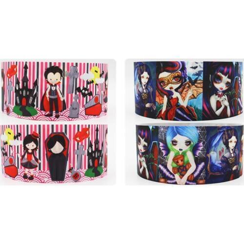 Q&N ribbon 16mm 22mm 25mm 38mm 50mm 75mm Vampire doll printed grosgrain ribbon webbing 50yards/roll for hair tie free shipping