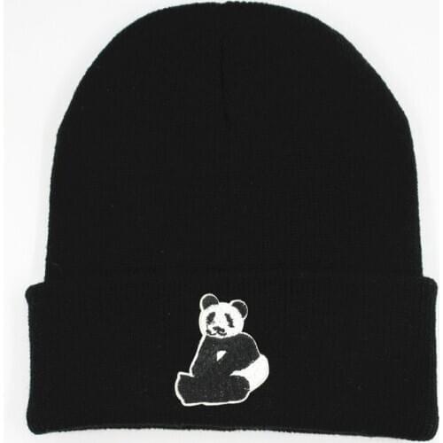 Panda embroidery Thicken knitted hat winter warm hat Skullies cap beanie hat for kid men women 90