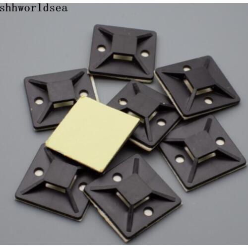 Shhworldsea 250pcs 40 x 40 mm black Square Self-Adhesive car Cable Tie Mount Base