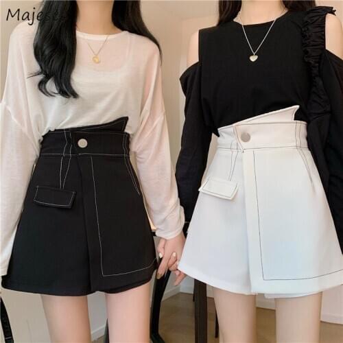 Shorts Women Summer Patchwork High Waist Button Asymmetrical New Arrival Streetwear Chic Ulzzang Leisure All-match Ins Female