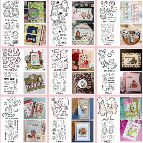 Mix Cute Animals Christmas Deer Bear Santa Frog Letter Words Sentence Metal Cutting Dies Match Clear Silicone Stamps Make Cards