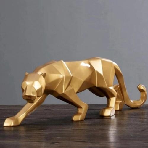 Panther Statue Animal Figurine Abstract Geometric Style Resin Leopard Sculpture Home Office Desktop Decoration Gift