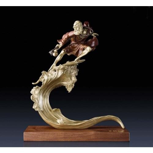 High grade Buddhist Taoism DAMO ZUSHI Buddha statue Handmade COPPER Sculpture decorative family Protect Spiritual Art Talisman