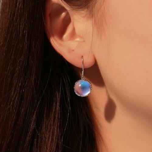 Korean Sweet Drop Earrings Round Blue Gradient Stone Earrings For Women Silver Color Earing Jewelry Small Fresh Wild Earing Gift