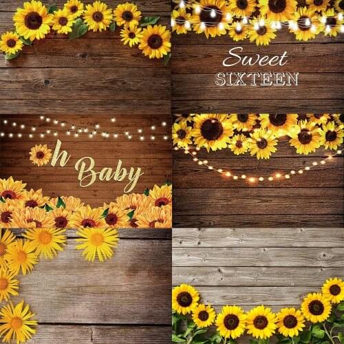 Vibrant Sunflowers Vintage Wooden Board Backdrops Photo Background Decorations for Babies Birthday Party Photography Props