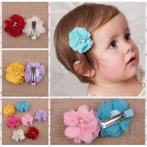 Yundfly 7pcs/lot Kids Girls Chiffon Flower Hair Clips Children Baby Hairgrip Flower Hairpins Headwear Newborn Hair Accessories
