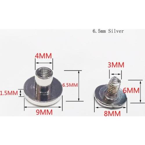 100 Pcs / Set 6.5 MM Flat Headed Rivets Notebook Fixed Binding Belt Screw Copper Nail Leather Metal Craft Solid DIY Accessories