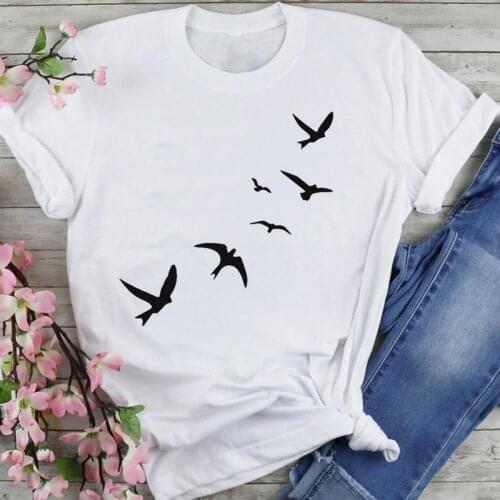 Women Graphic Bird Simple Watercolor 90s Cartoon Fashion Summer Female Clothes Print Short Sleeve Tops Tees Tshirt T-Shirt