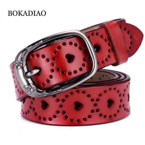 BOKADIAO Hot womens genuine leather belt Punk luxury brand designer belts for women high quality casual female jeans belt Black