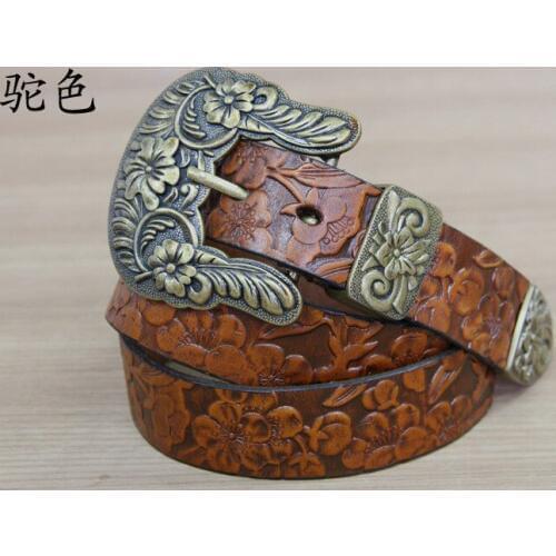 Free Shipping,women Brand new natural 100% cow leather buckle belt.genuine leather fashion Carved vintage rivet belts