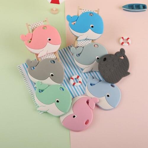 Sunrony 1pc Cartoon Animal Whale Baby Silicone Teether Rodent BPA Food Free Silicone Dental Care Nipple Clip Silicone Beads