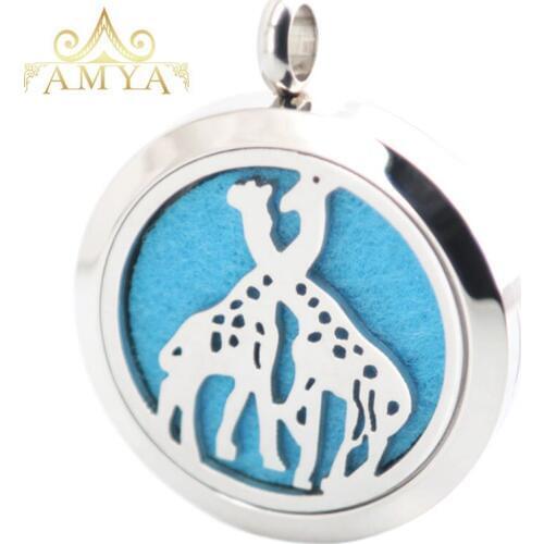 10pcs Giraffe Aromatherapy Essential Oil Surgical Stainless Steel Perfume Diffuser Locket Necklace Pendant Free 20pcs Pads