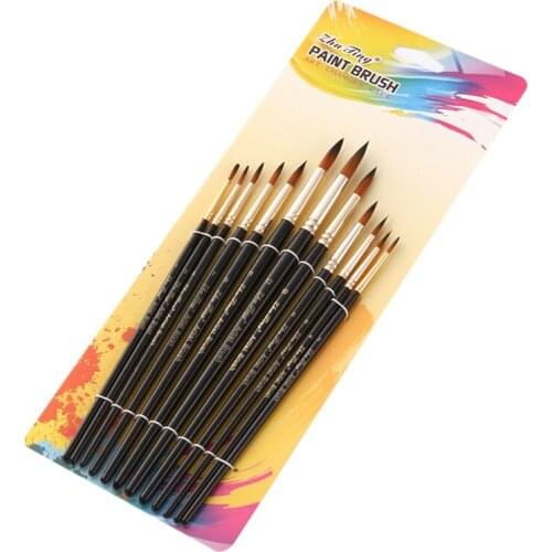 12pcs Nylon Hair Black Handle Watercolor Paint Brush Pointed Flat Head Paint Brushes Set For Watercolor Painting Art Supplies