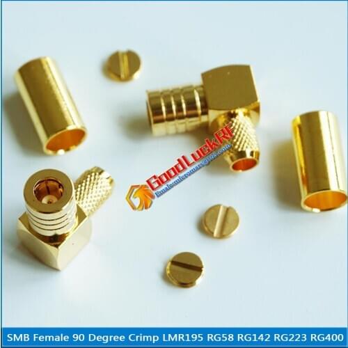 1X Pcs RF Connector SMB Female Jack 90 Degree Right Angle Crimp for LMR195 RG58 RG142 RG223 RG400 Cable Gold Plated Coaxial