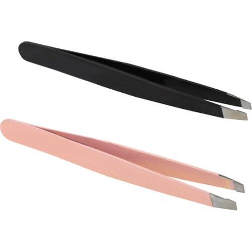 2 Colors Lady Eyebrow Tweezers Hair Removal Stainless Steel Beauty Slant Tip Eyebrow Clip Women Girls Cosmetic Makeup Tool