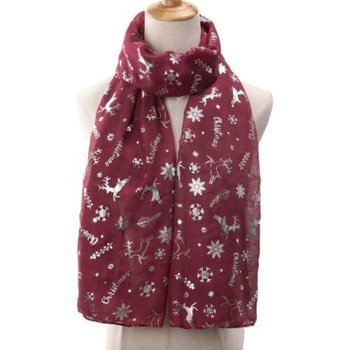 2020 New Beautiful Elk Print Silver Foil Christmas Scarves And Shawls Long Deer Snowflake Print Scarf Wrap Hijab Free Shipping