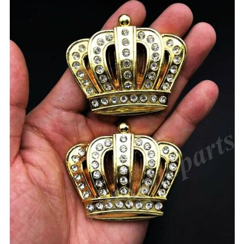 2x Metal Crystal Crown Rhinestone Luxury Car Emblem Badge Motorcycle Sticker