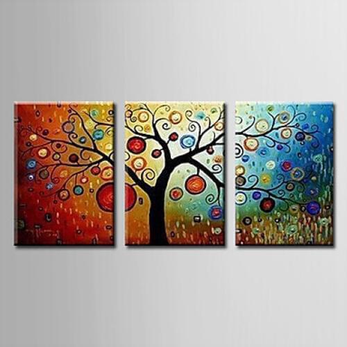 3pcs Hand Painted Canvas Painting Floral/Botanical Modern Abstract Rich Tree Canvas Wall Art