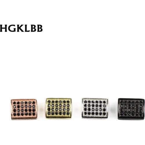 HGKLBB 4pcs Geometric Copper Spacer Loose beads Micro Pave white Zircon Loose beads for Jewelry making charms bracelet DIY