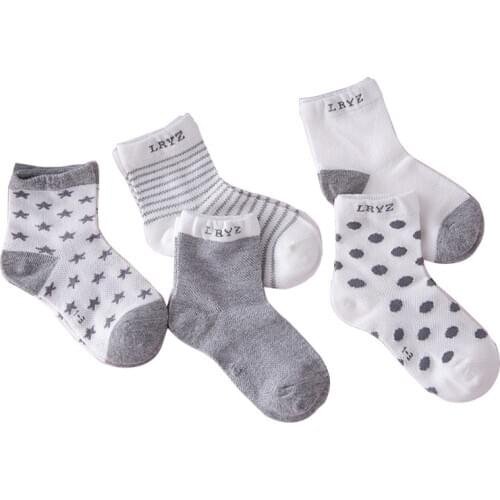 5 pairs Summer new mesh Child socks trend fashion printing pattern color tube Child socks, seven-color cute Boys and Girls socks