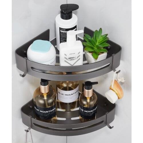Gray Space Aluminum Bathroom Corner Shelf Double Triangle Basket Single Bathroom Storage Rack Drilling