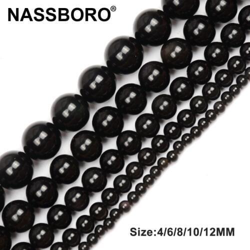 Natural Stone Beads Round Obsidian Beads For Jewelry Making DIY Bracelet Necklace 4/6/8/10/12 mm Strand 15'' Loose Spacer Bead