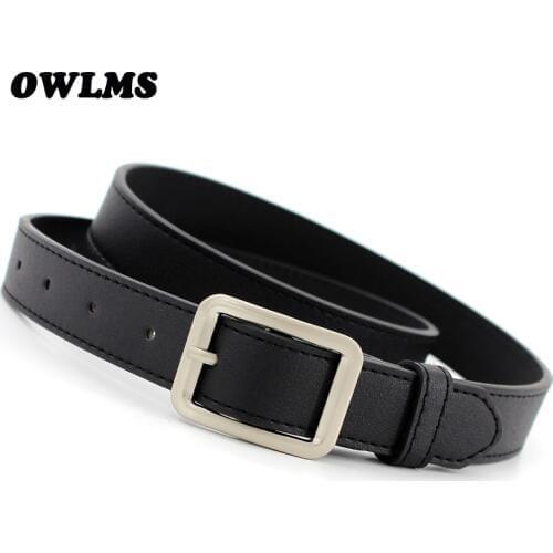Black PU Leather Waistband Women Belts Female Rectangle Pin Buckles Lady Thin Belt Fashion Casual Woman Waist Belt Jeans Student