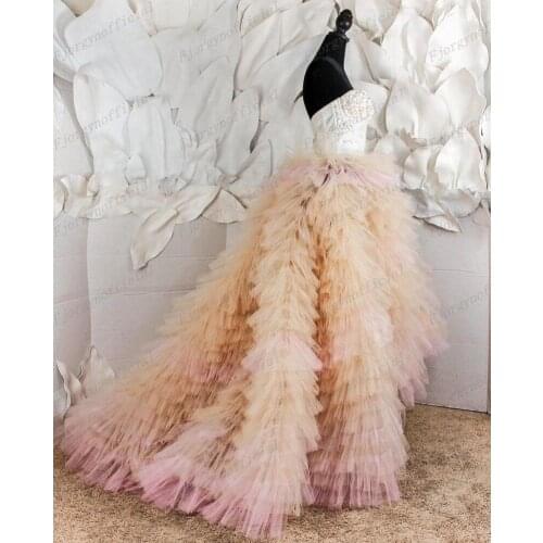 Couture Prom Dresses Mixed Color Ruffles Tiered Tulle High Low Prom Gowns Strapless Beaded Crystal Birthday Formal Party Dress