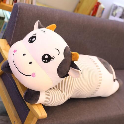 45cm-100cm New Dressed Milk Cow Plush Long Pillow Soft Stuffed Cartoon Animal Sleeping Cattle Doll Sofa Chair Cushion Best Gifts
