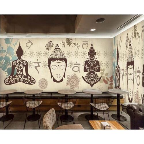 Beibehang European and American Classic Wall paper Nostalgic Thai Buddha Restaurant Bar Background papel de parede 3d wallpaper