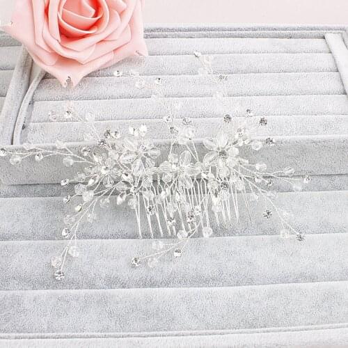 Floralbride Alloy Silver Color Rhinestones Crystal Pearls Flower Leaf Wedding Hair Comb Bridal Hair Accessories Women