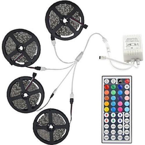 20M(4*5M) 5050 RGB 600 LEDs Flexible Strip Lights Not Waterproof DC 12V 600LEDs with 44Key IR Remote Controller Kit