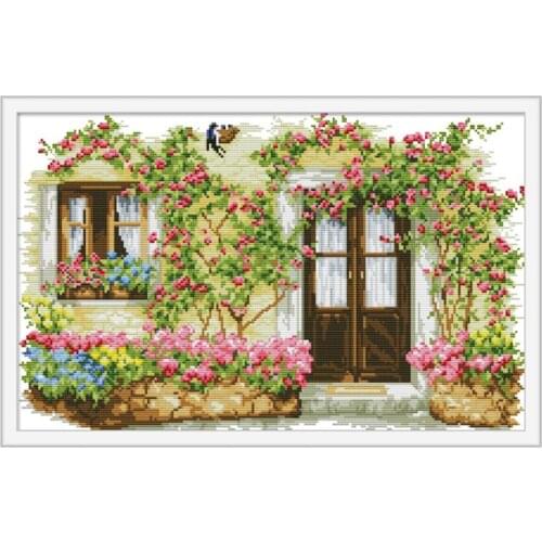 Joy Sunday Beautiful rose flower Soluble Printed Cross Stitch Set Needlework DIY 14CT Cross Stitch Patterns Water Soluble Canvas