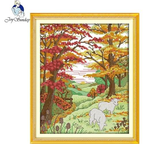 Joy Sunday Sheep In The Autumn Hills Painting Counted Printed on Canvas 11CT14CT Chinese Cross Stitch Kits Embroidery Needlework