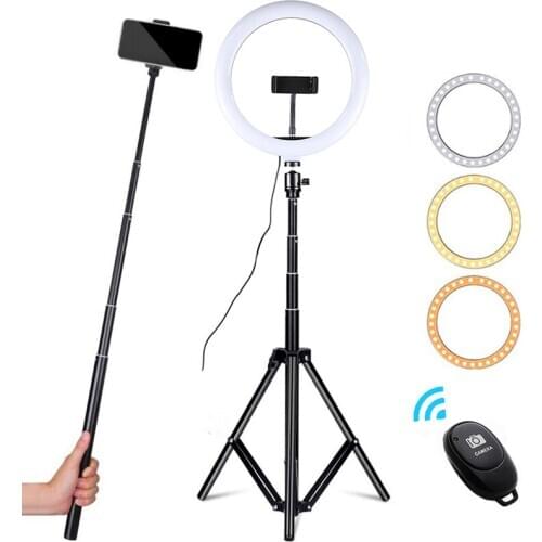 26cm/16cm LED Selfie Ring Light With 1.6M Tripod Stand Remote Control Photography Lighting USB Ring Lamp For Youtube Tiktok VK