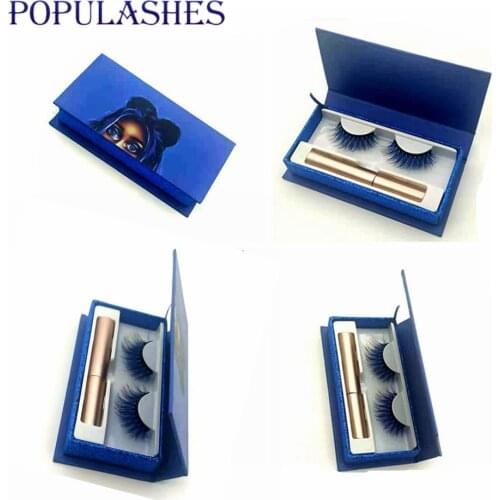 Magnetic Eyelashes Eyeliner Kit Wholesale 10 Magnet Blue Colored Mink Fake Eye Lashes Gift Box Cases Stage Cosplay Makeup