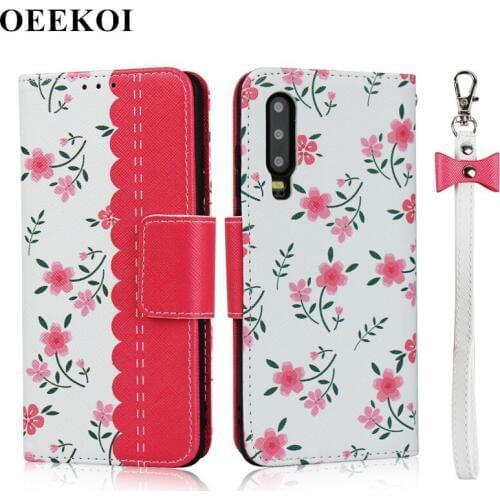 OEEKOI Lanyard Flower Print Wallet Leather Flip Case for Huawei Mate 30/Nova 5i Pro/P30 Lite/P20 Lite 2019/Nova 5/P20 Lite/P30