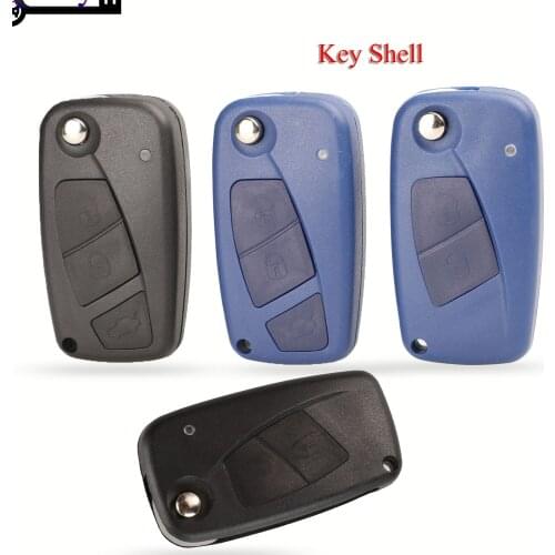 Kutery 10psc/Lot Folding Remote Car Key Shell For FIAT Iveco Punto Ducato 2/3 Buttons Black/Blue Case Cover With Uncut Blank