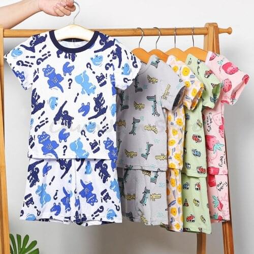 Summer Breathable Mesh Clothes for Baby Girls Boys Shirt+shorts 2pcs/set Pajamas Homewear Sets Children Cartoon Nightwear Suit