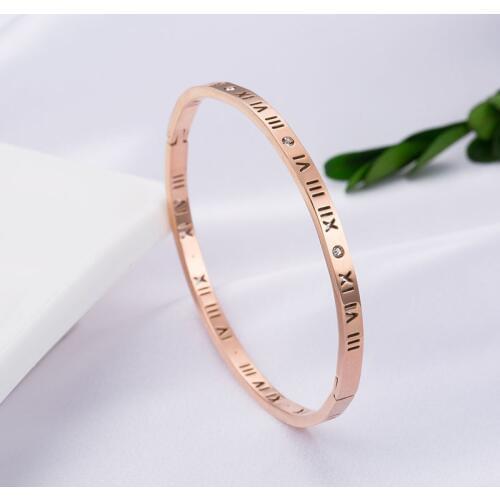 Trendy Crystal Bracelets For Women Lover Stainless Steel Rose Gold Color Roman Explosion Bangle Bracelets Korean Fashion Jewelry