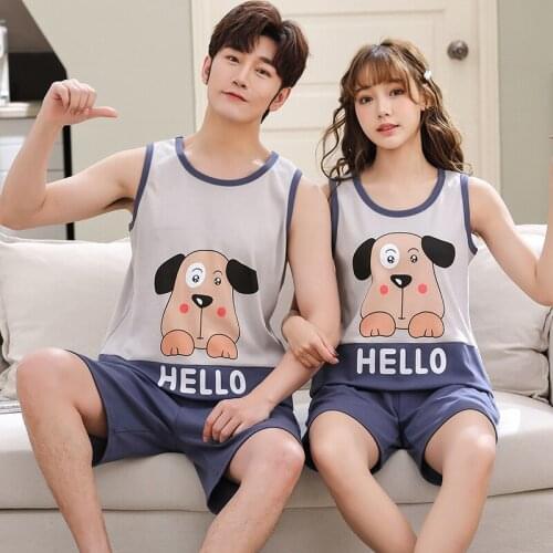 Fashion Cartoon Couples Lovers Vest Pants Pajamas Sleeveless Vest Pyjamas Boy Girl Undershirt Mans Womans Sleepwear 6535Cotton